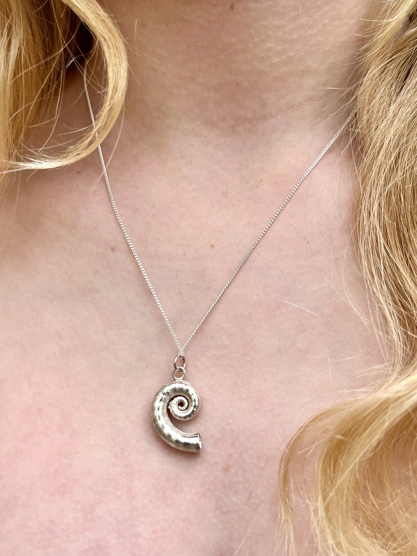 Silver Ammonite shell necklace.