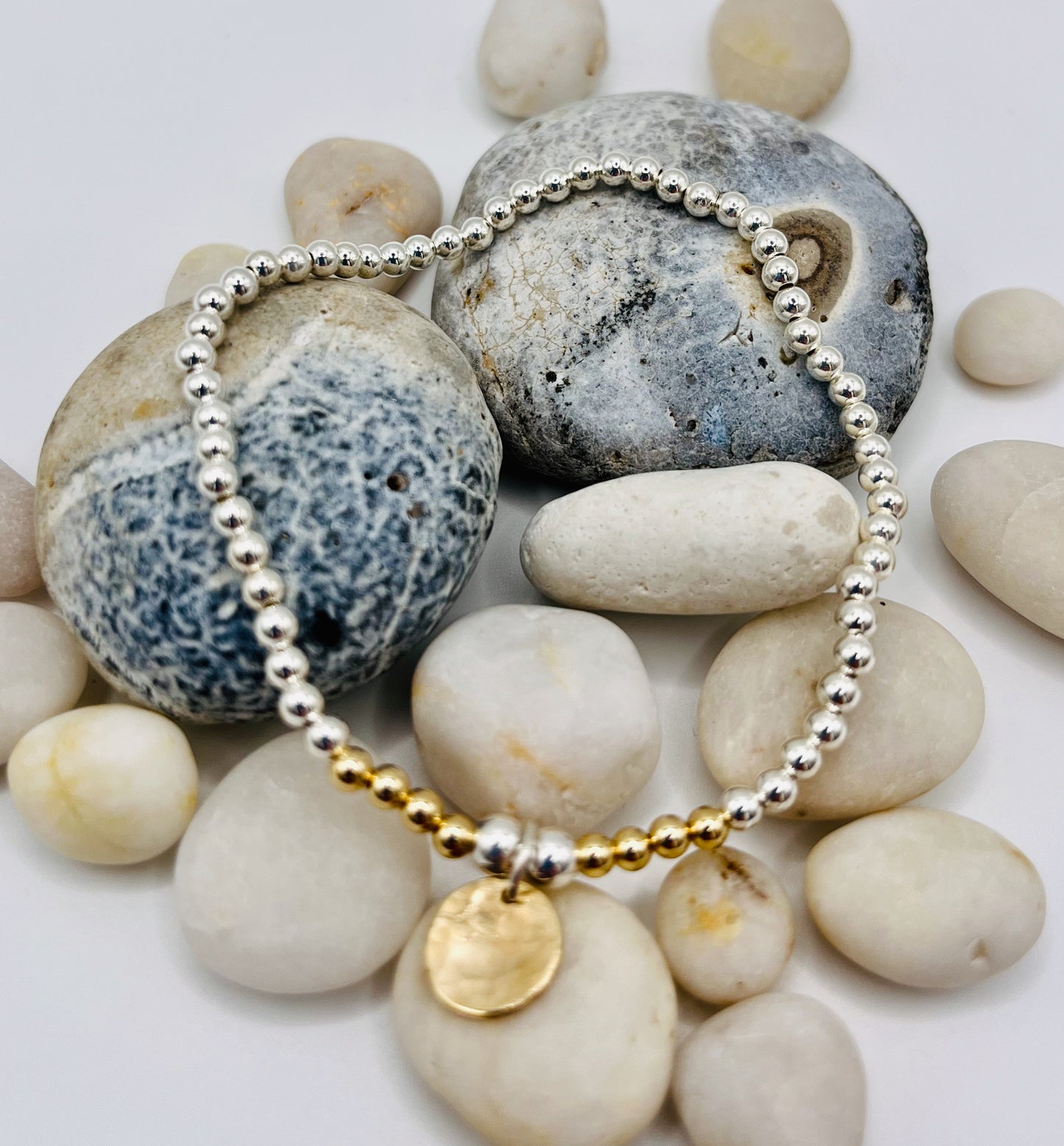 Gold shimmer beaded bracelet.