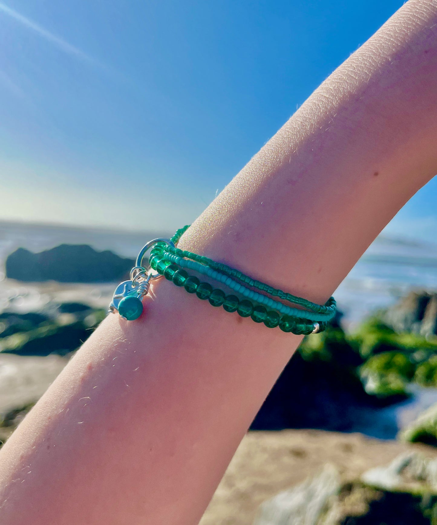 Multi stacking beaded bracelet in Turquoise.
