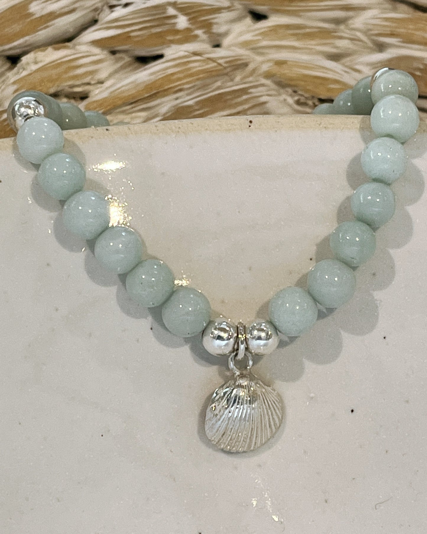 Chunky Aqua beaded shell bracelet.