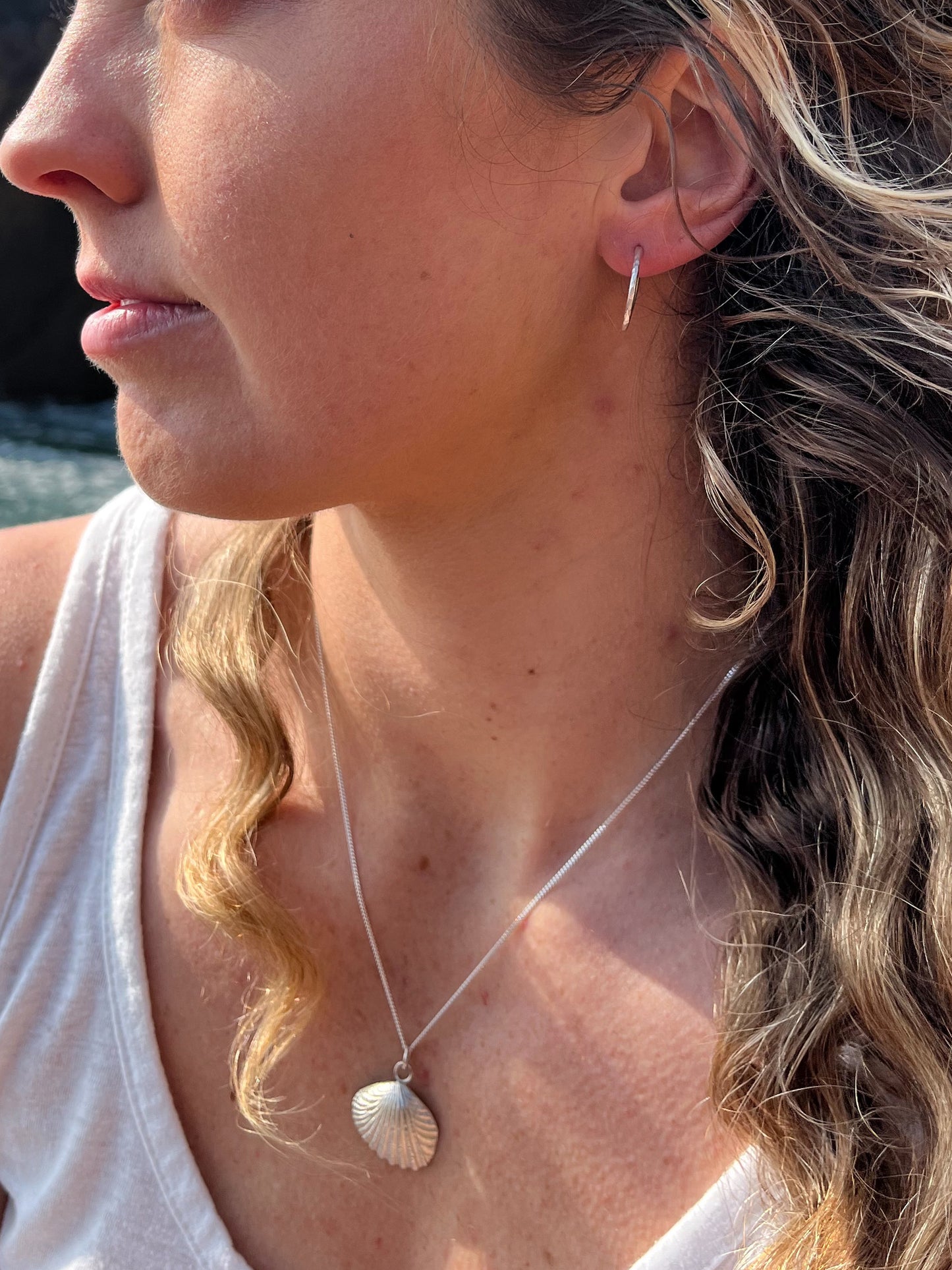 Solid Silver Cockle shell necklace.