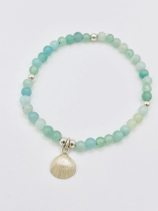 Aqua blue scallop shell bracelet.