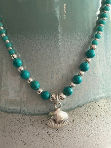 Beaded Silver scallop necklace.