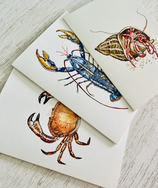 Lobster and Crab set of three Cards.