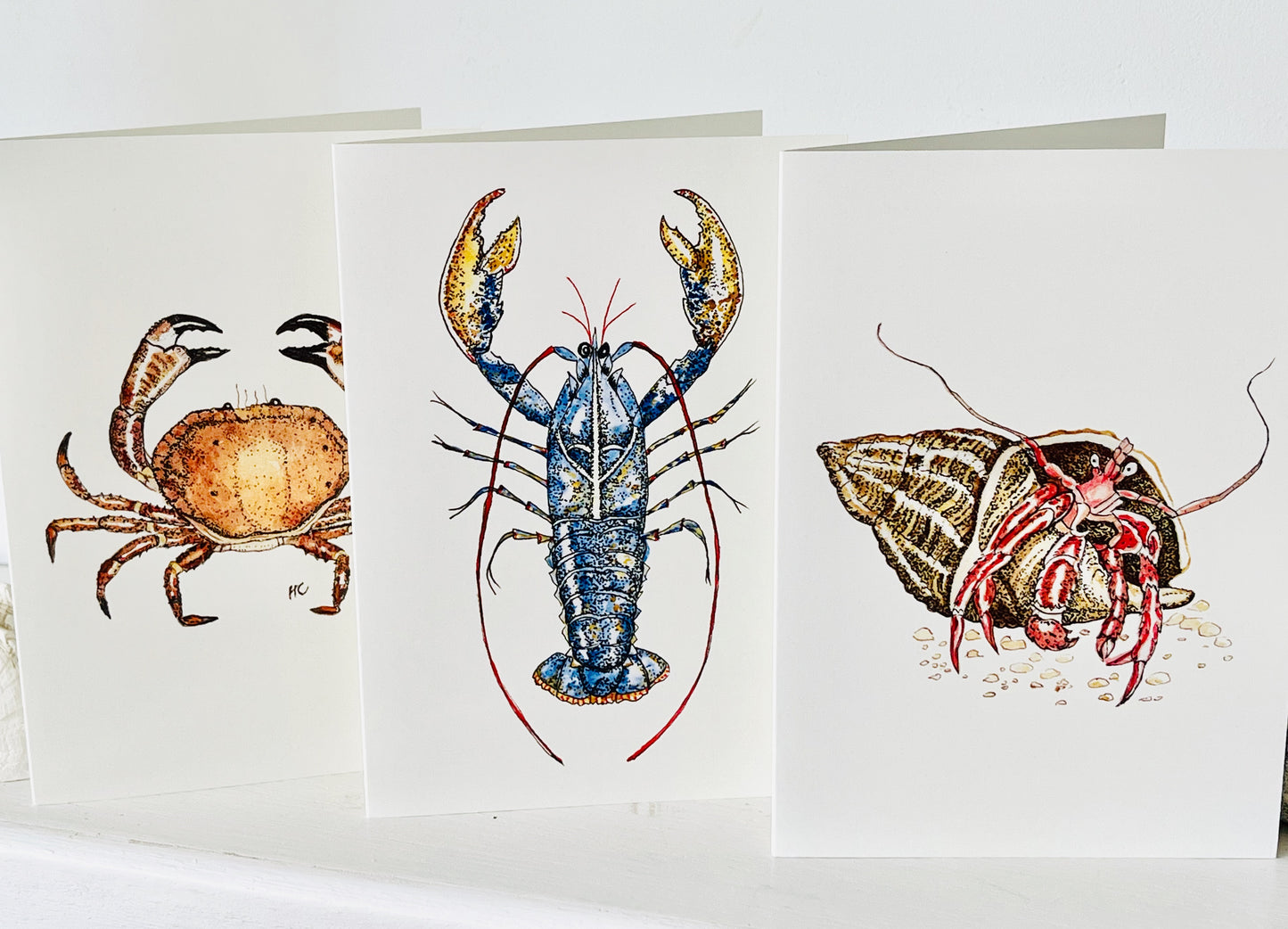 Lobster and Crab set of three Cards.