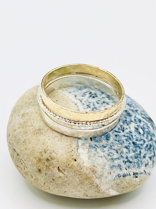 Silver and gold Stacking band ring.