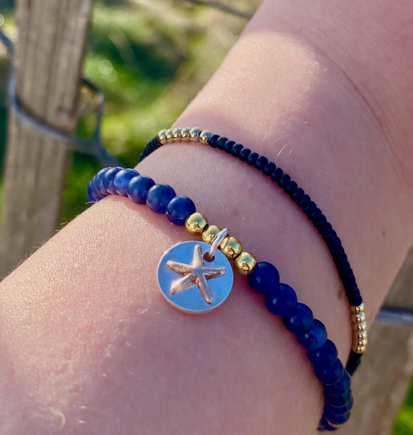 Lapis Blue Starfish disc Bracelet.