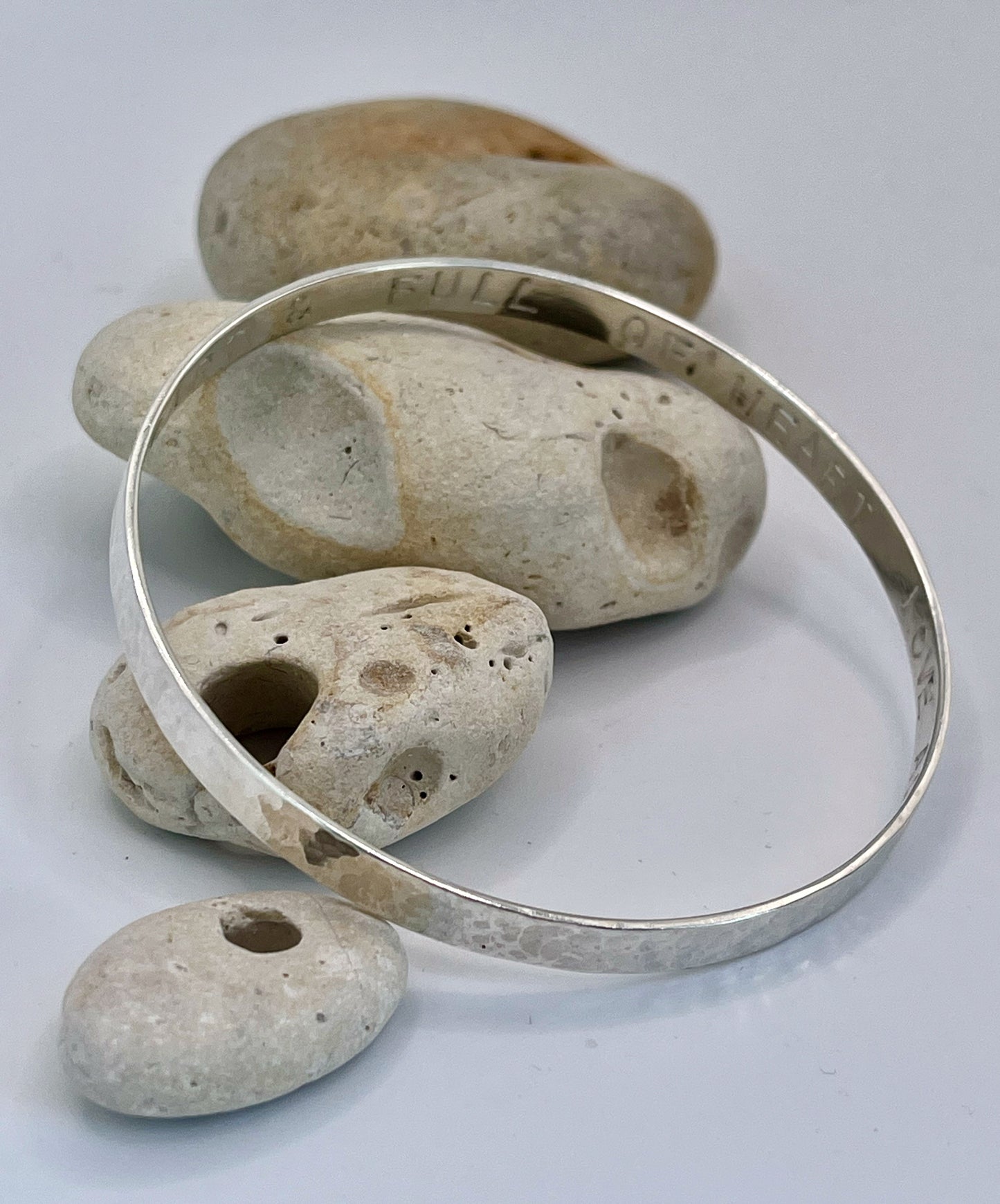 Silver Flat textured bangle with personalised inside.