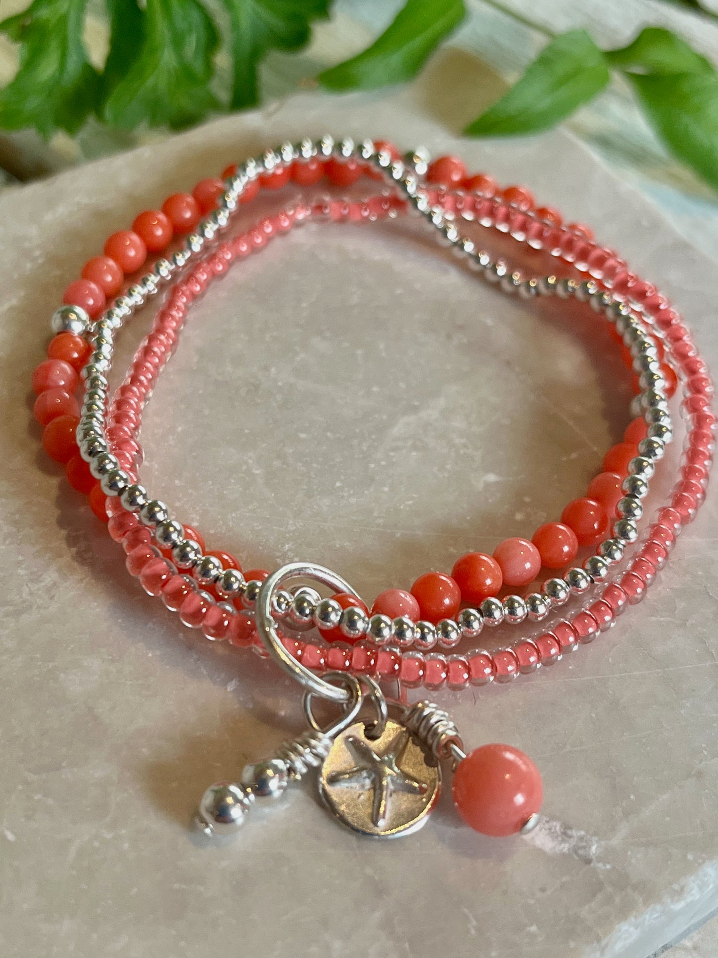 Stacking Beaded Bracelet with Starfish disc.
