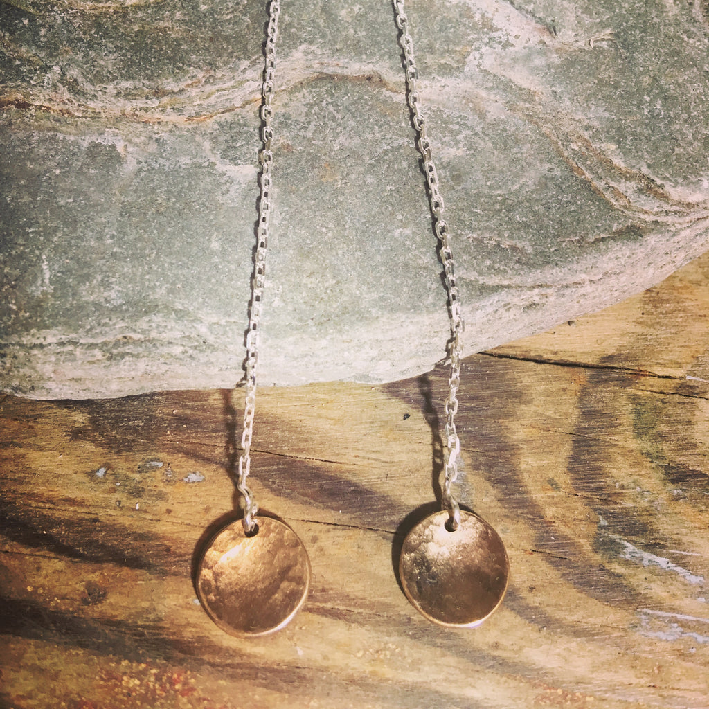 Gold disc pull through chain earings
