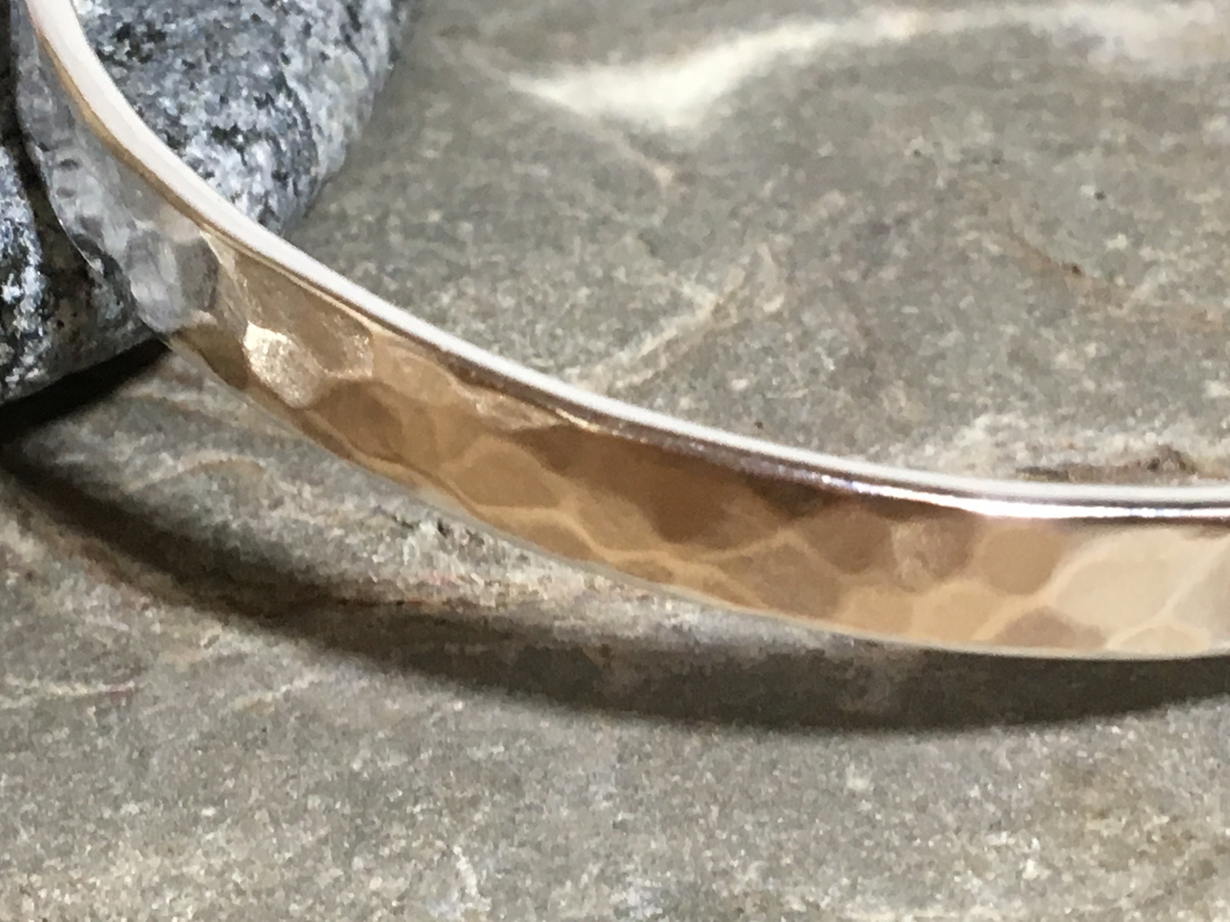 Hammered Flat silver bangle.