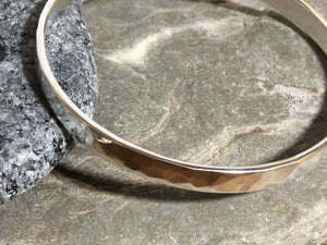 Hammered Flat silver bangle.