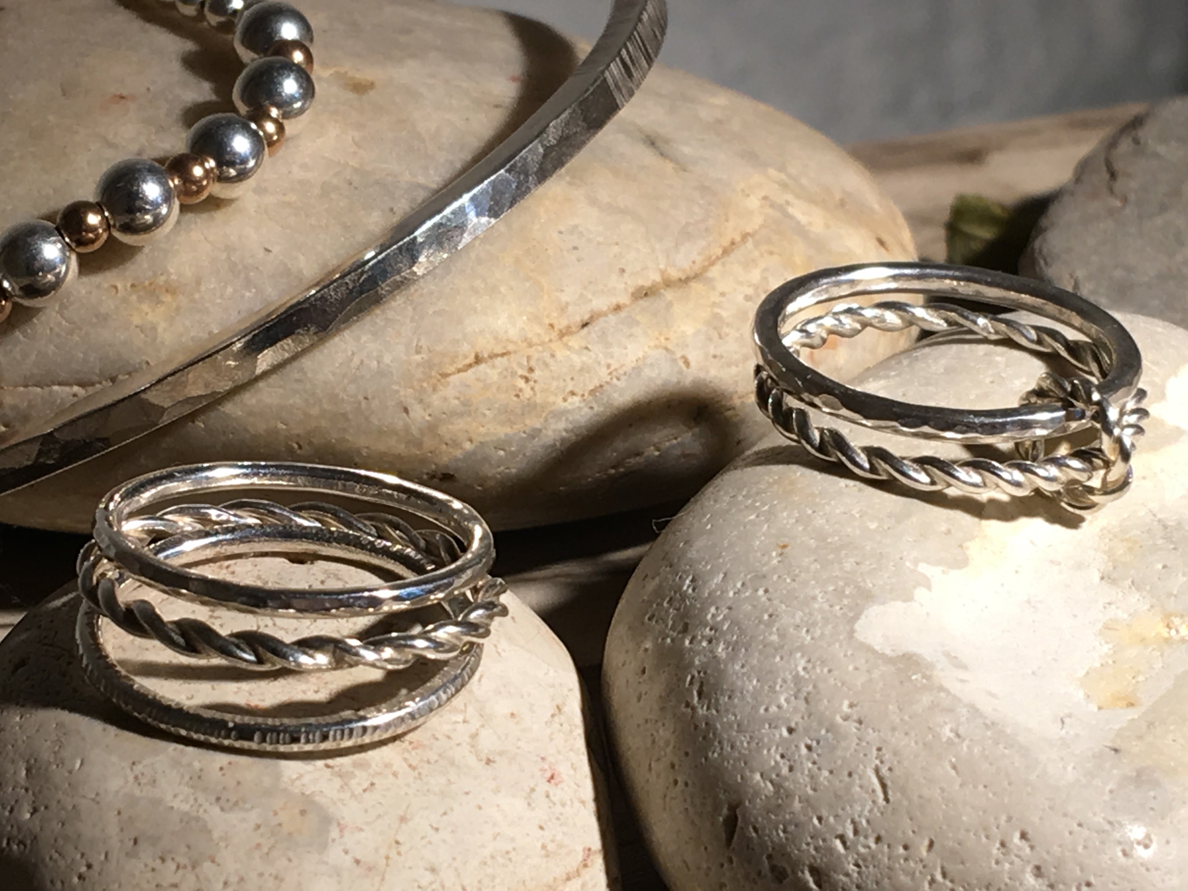 Multi textured triple stacking ring.