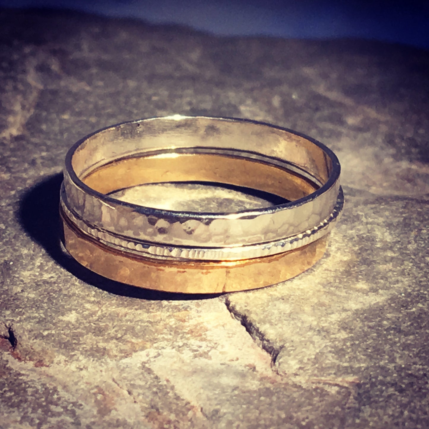 Silver and gold Stacking band ring.
