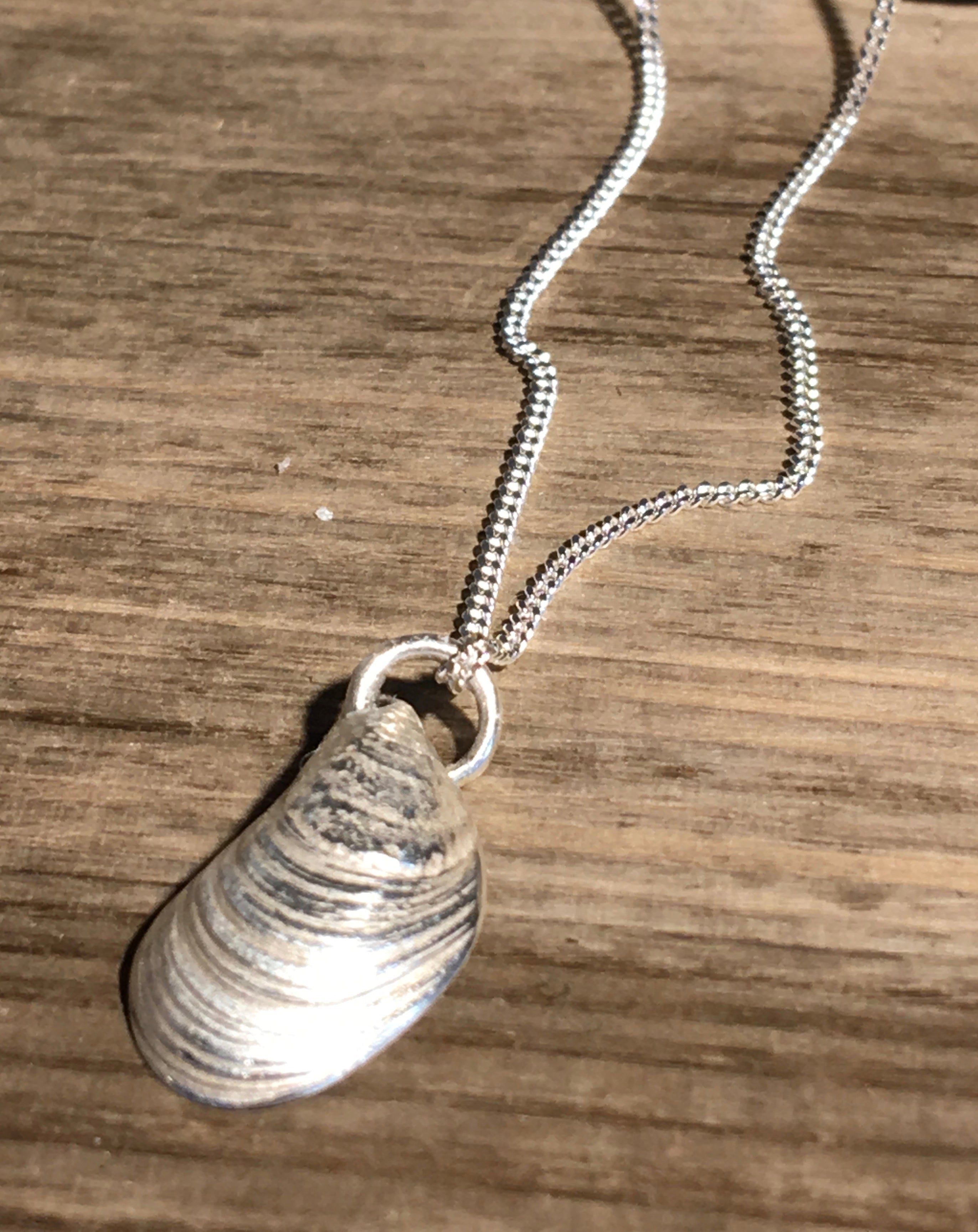 Silver Mussel Shell necklace.