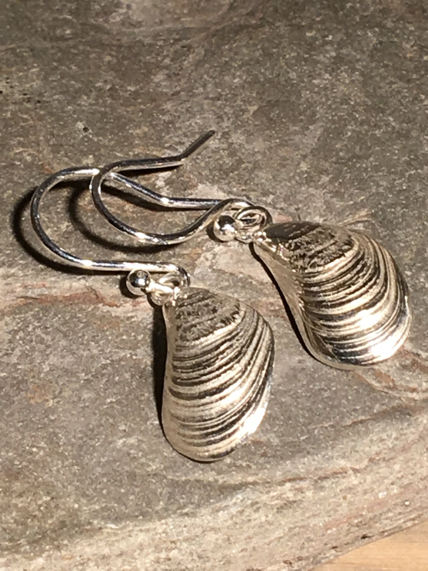 Silver mussel shell earings