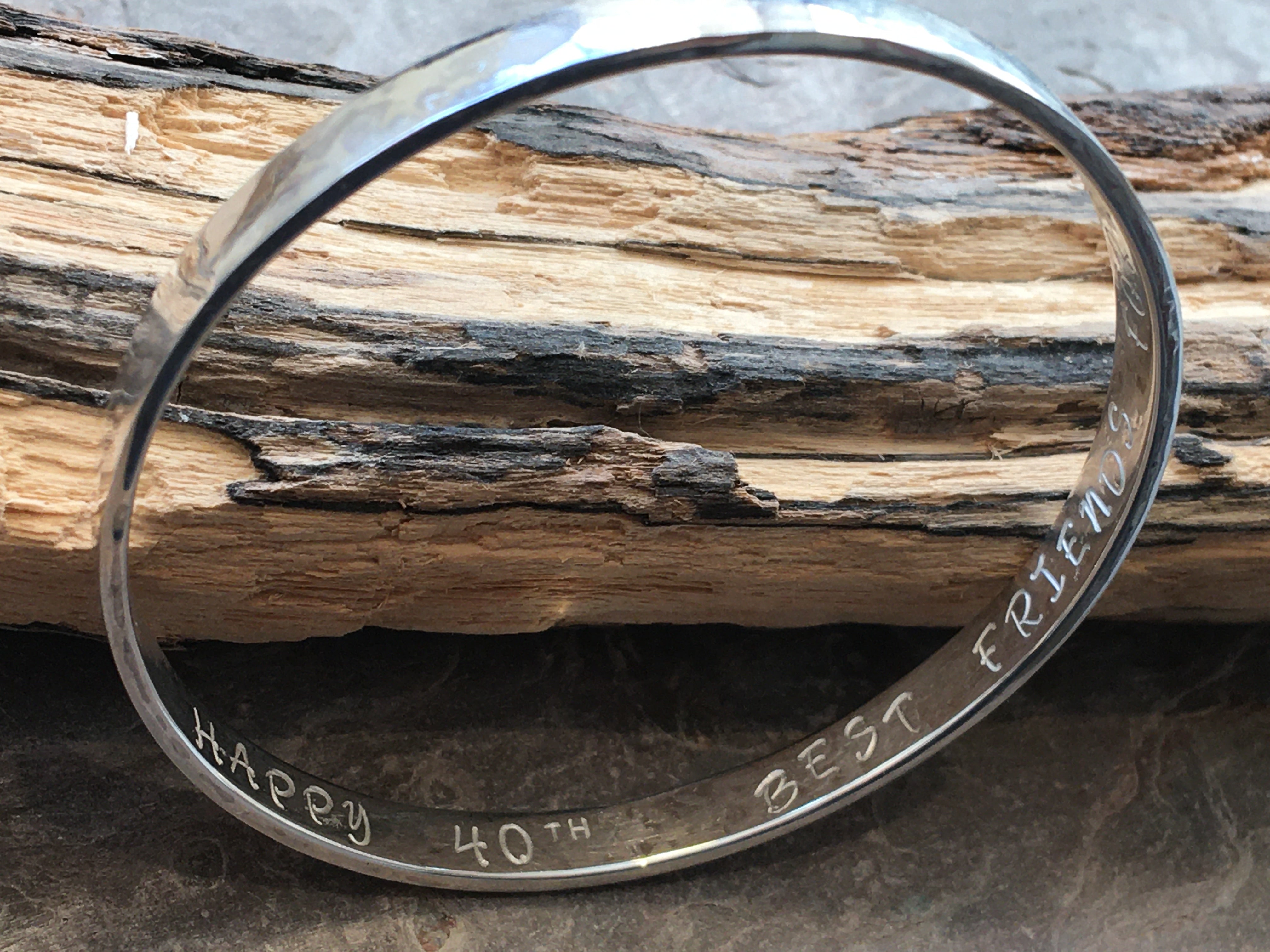 Hammered Flat silver bangle.