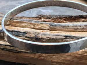 Silver Flat textured bangle with personalised inside.